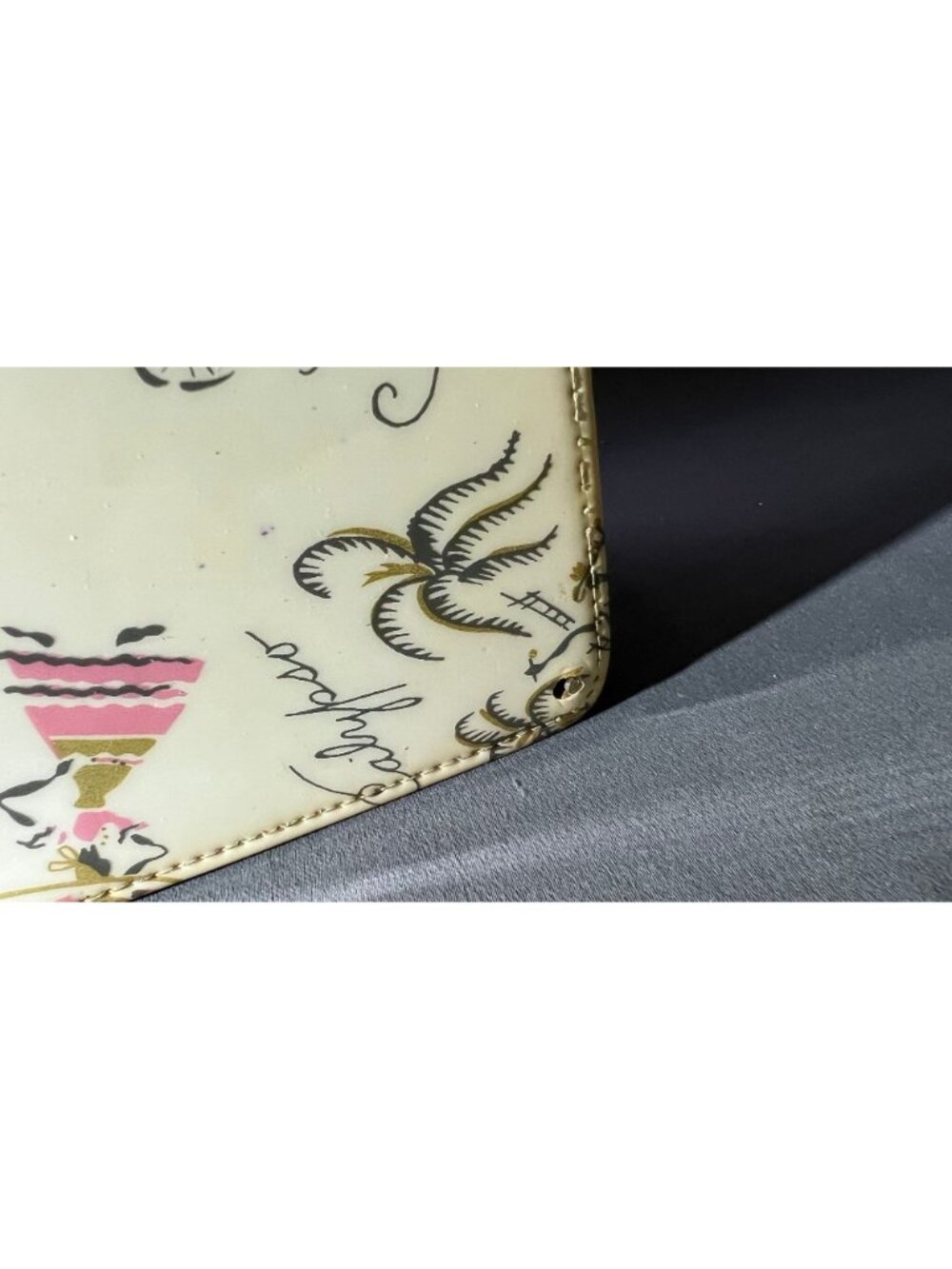 Vintage Woven Metal Basket Purse With Map Print Handle Detail - Picture 4 of 6